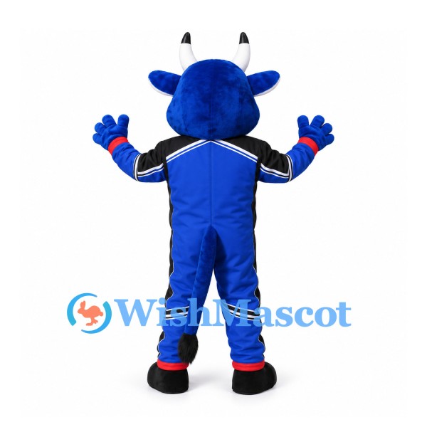 Bull Mascot Costume in Blue with Yellow and Black Sports Shirt