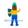 Knight Mascot Costume with Green Helmet and Shield