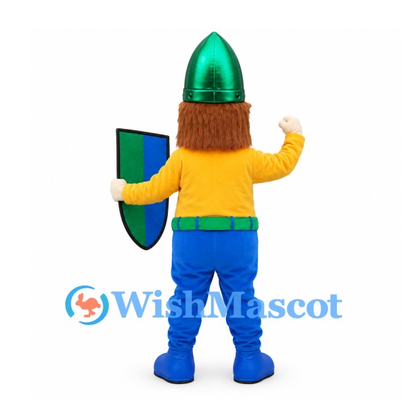 Knight Mascot Costume with Green Helmet and Shield