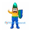 Knight Mascot Costume with Green Helmet and Shield