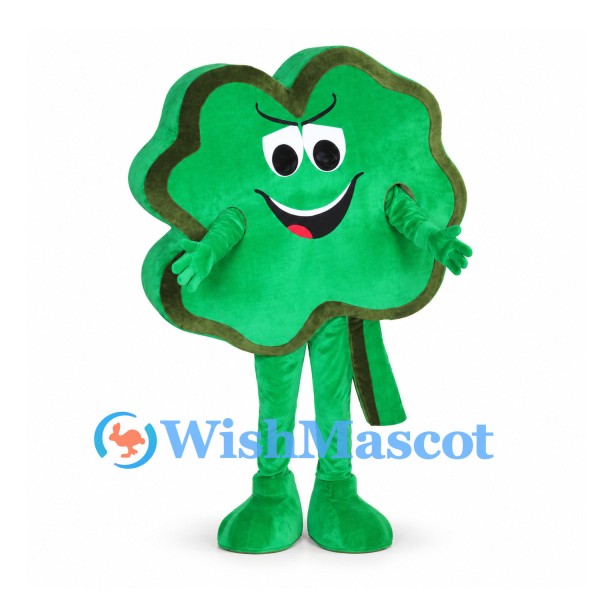 Shamrock Mascot Costume in Green with Brown Outline