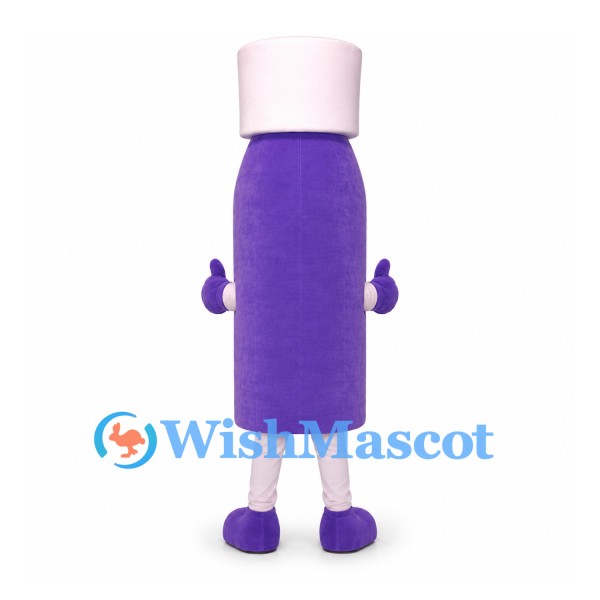 Bottle Mascot Costume in Purple with Pink Cap