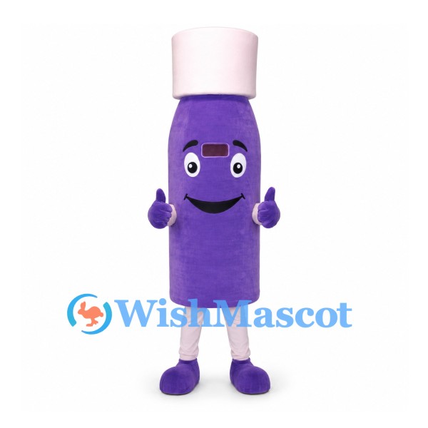 Bottle Mascot Costume in Purple with Pink Cap