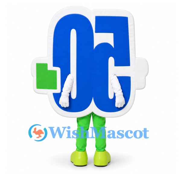 Number 50 Mascot Costume in Blue with Green Legs