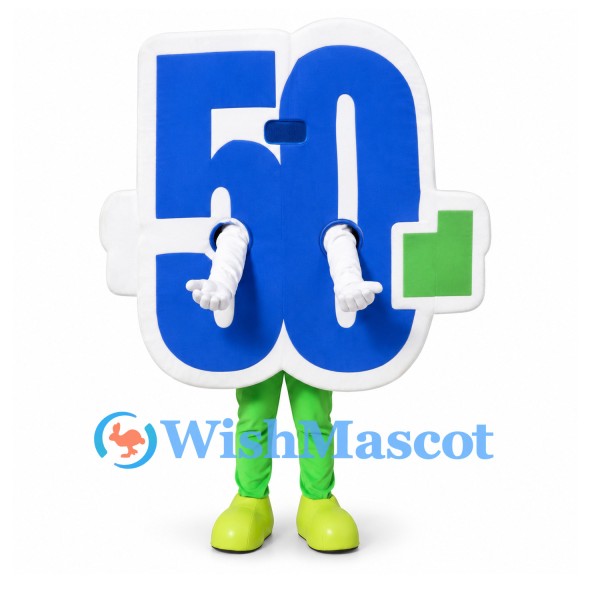 Number 50 Mascot Costume in Blue with Green Legs
