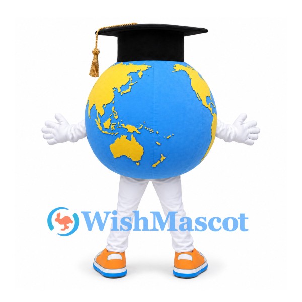 Earth Mascot Costume with Black Graduation Cap