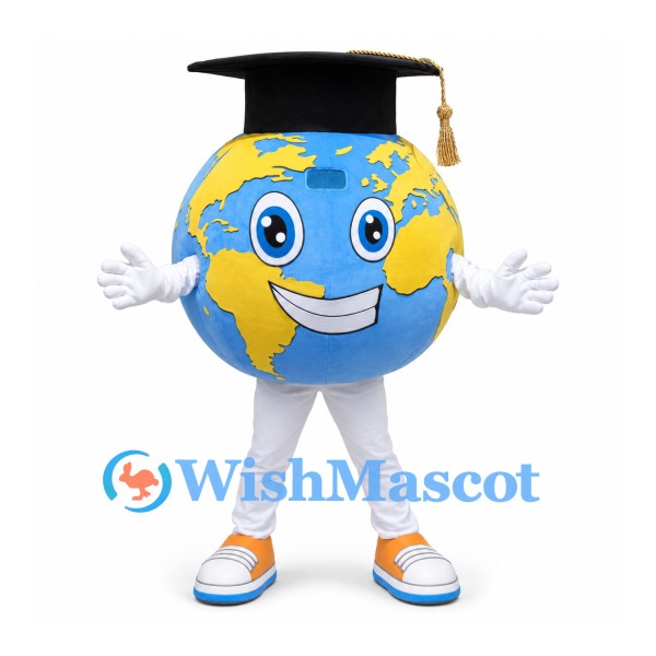Earth Mascot Costume with Black Graduation Cap