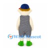 Boy Mascot Costume with Striped Overalls and Blue Cap