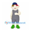 Boy Mascot Costume with Striped Overalls and Blue Cap