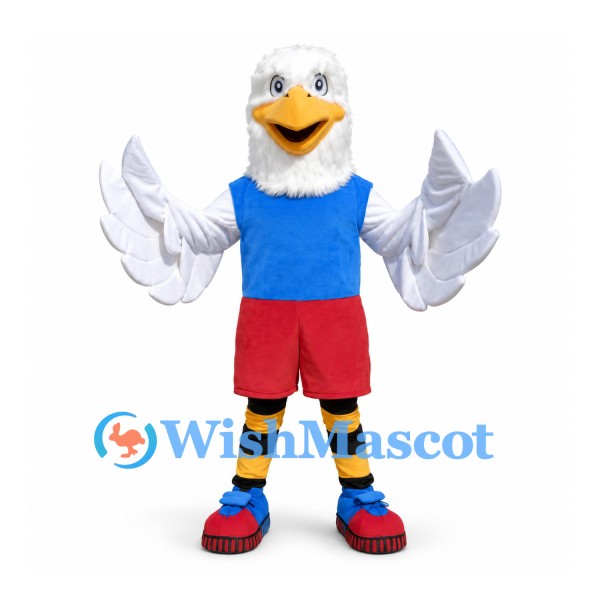 Eagle Mascot Costume with Blue Shirt and Red Shorts