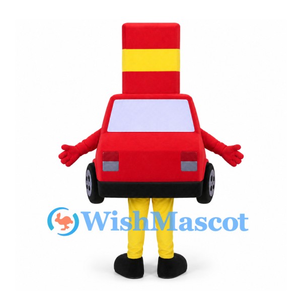 Fire Truck Mascot Costume in Red with Yellow Stripes