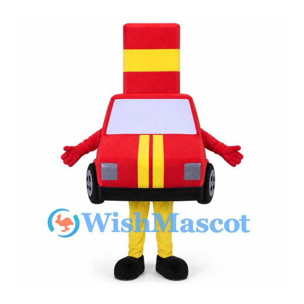 Fire Truck Mascot Costume in Red with Yellow Stripes