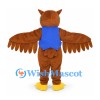 Owl Mascot Costume in Brown with Green Glasses and Blue Scarf