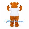 Bear Mascot Costume in Golden Brown with White T-Shirt