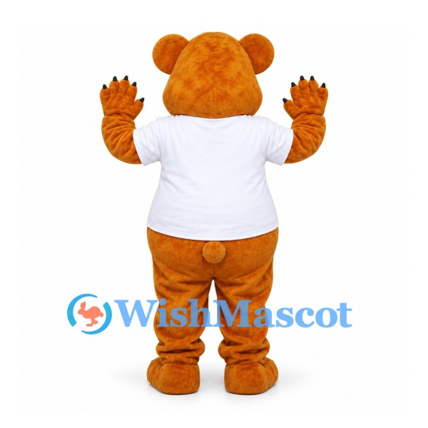 Bear Mascot Costume in Golden Brown with White T-Shirt