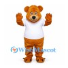 Bear Mascot Costume in Golden Brown with White T-Shirt