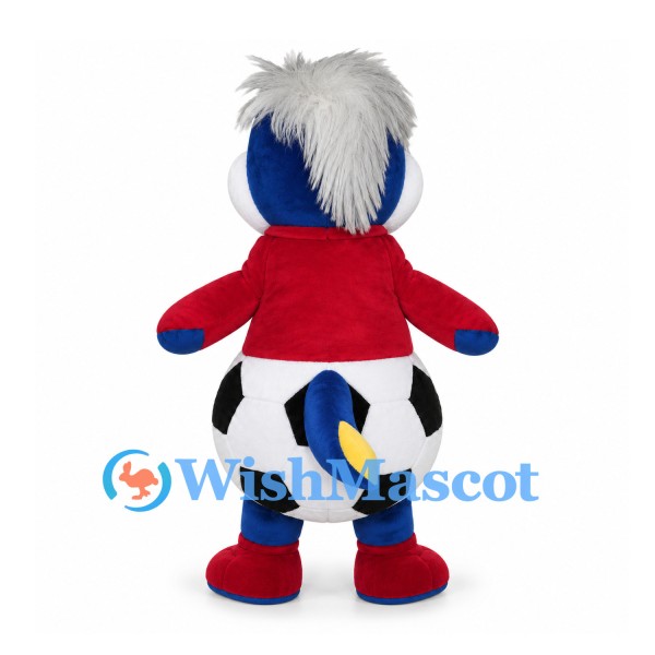 Penguin Mascot Costume with Red Shirt and Soccer Ball Body