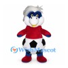 Penguin Mascot Costume with Red Shirt and Soccer Ball Body