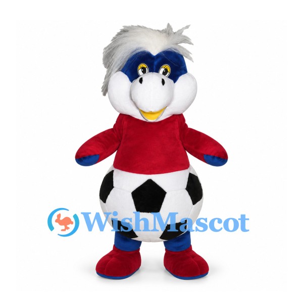 Penguin Mascot Costume with Red Shirt and Soccer Ball Body
