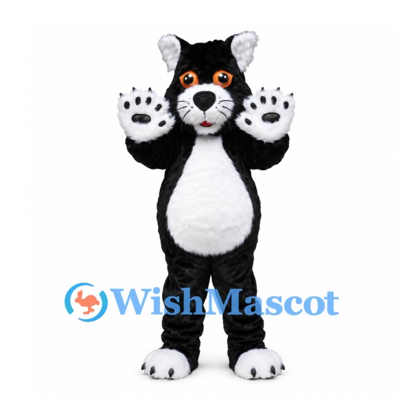 Cat Mascot Costume in Black and White with Pink Nose