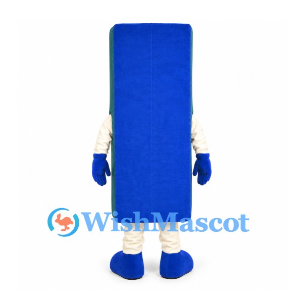 Rectangle Mascot Costume in Blue with Smiling Face