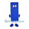 Rectangle Mascot Costume in Blue with Smiling Face