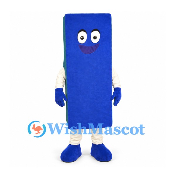 Rectangle Mascot Costume in Blue with Smiling Face