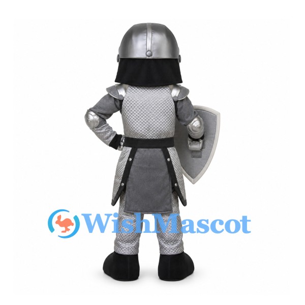 Knight Mascot Costume with Gray Armor and Shield