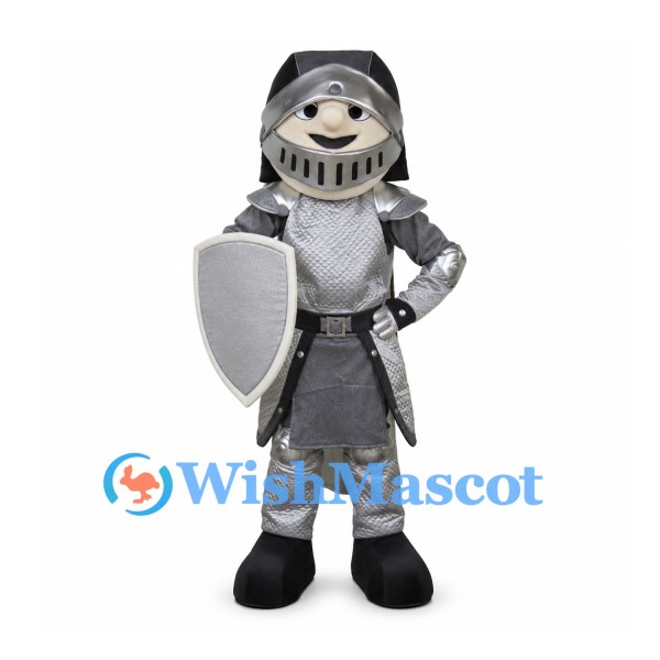 Knight Mascot Costume with Gray Armor and Shield