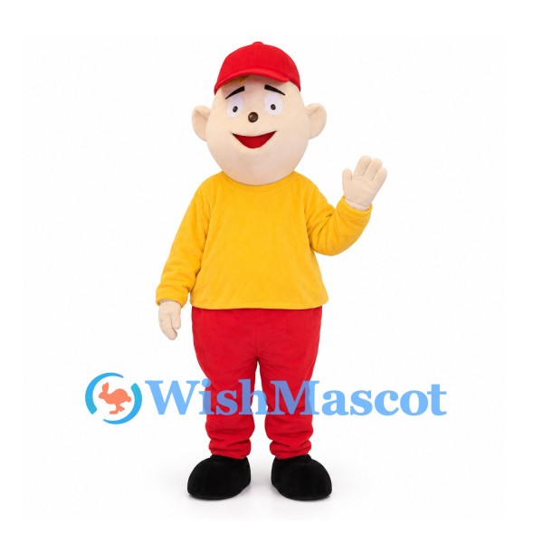 Boy Mascot Costume with Red Cap and Yellow Shirt