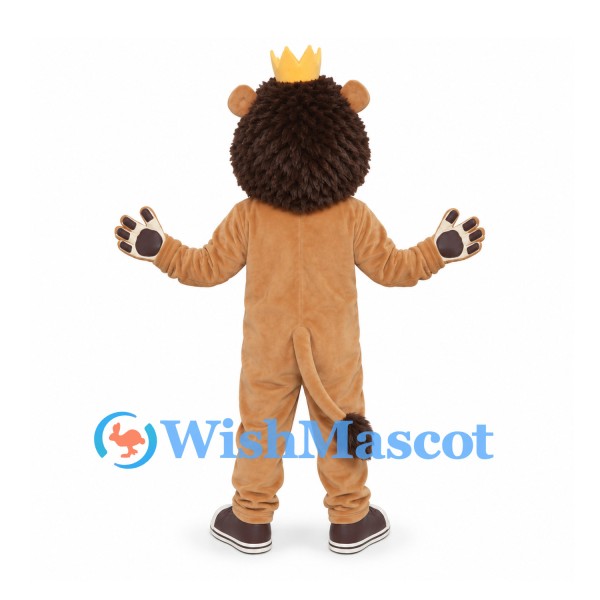 Lion Mascot Costume in Brown with Gold Crown