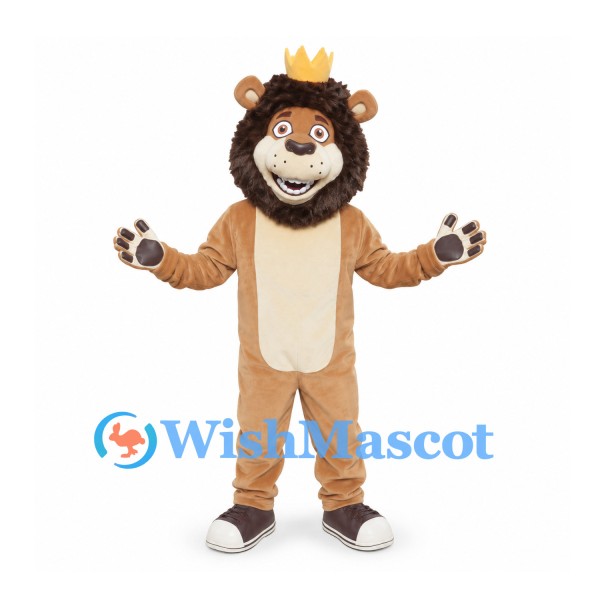 Lion Mascot Costume in Brown with Gold Crown