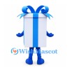 Gift Box Mascot Costume in White with Blue Ribbon
