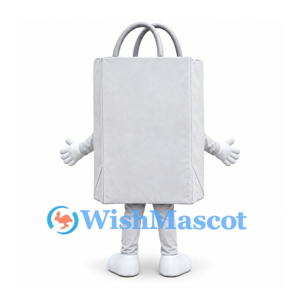 Shopping Bag Mascot Costume with Colorful Panels and Gray Handles