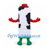 Milk Carton Mascot Costume with Cow Print and Red Cap