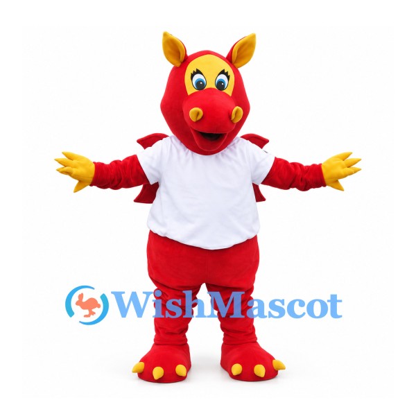 Dragon Mascot Costume in Red with White T-Shirt