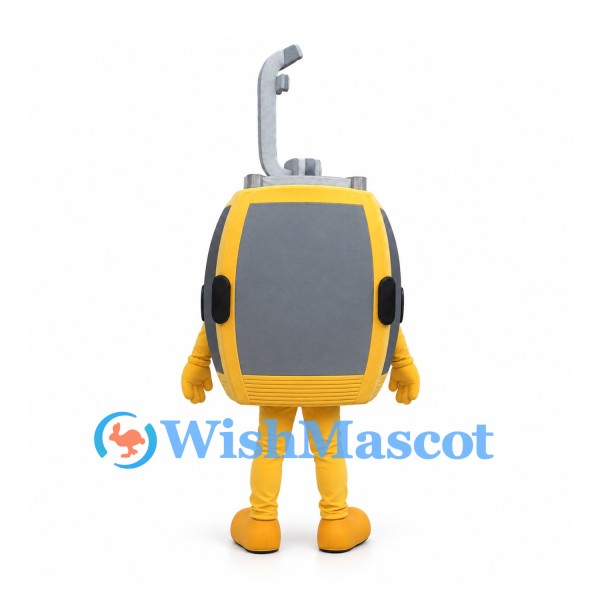 Cable Car Mascot Costume in Yellow with Gray Hanger