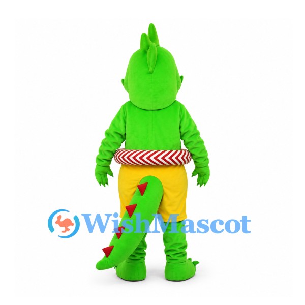 Dragon Mascot Costume in Green with Yellow Shorts