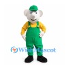 Elephant Mascot Costume with Green Cap and Overalls