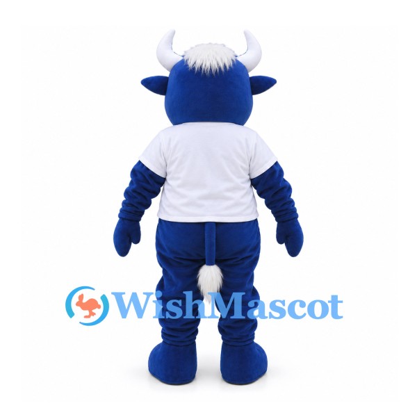 Bull Mascot Costume in Blue with White T-Shirt