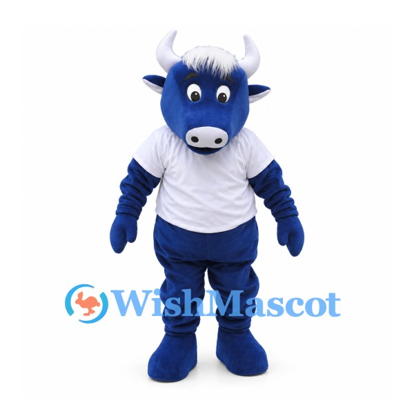 Bull Mascot Costume in Blue with White T-Shirt