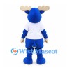 Moose Mascot Costume in Blue with White T-Shirt