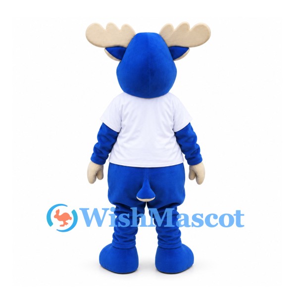 Moose Mascot Costume in Blue with White T-Shirt