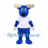 Moose Mascot Costume in Blue with White T-Shirt