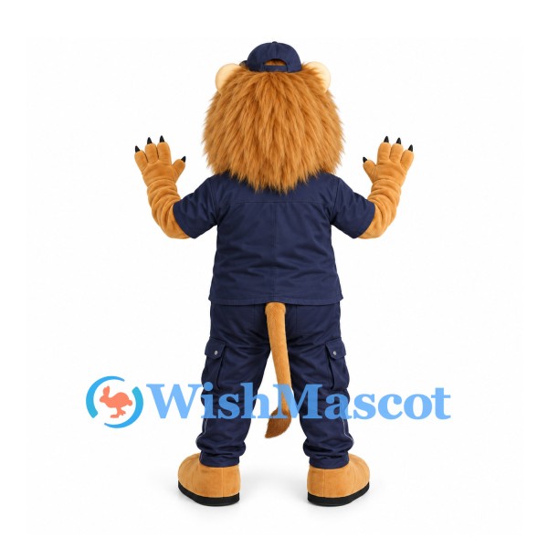 Lion Mascot Costume with Navy Uniform and Cap