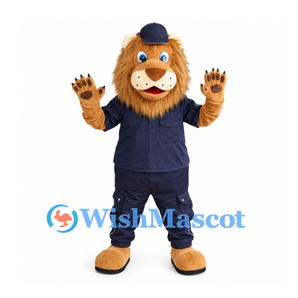 Lion Mascot Costume with Navy Uniform and Cap