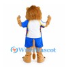 Lion Mascot Costume with White and Blue Sports Uniform
