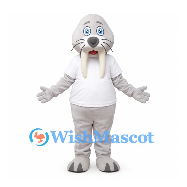 Walrus Mascot Costume in Gray with White T-Shirt