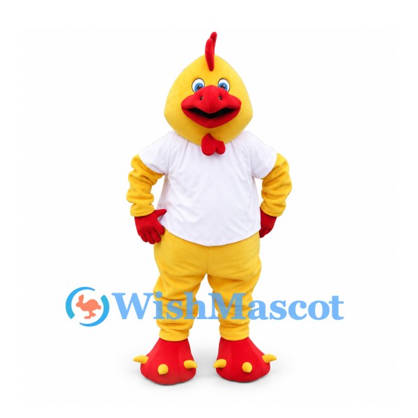 Rooster Mascot Costume in Yellow with White T-Shirt