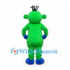 Green Monster Mascot Costume with Black Hair and Blue Shoes